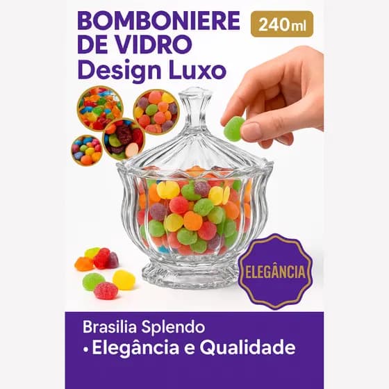 Bomboniere Potiche de Vidro com Tampa 240ml Brasília Splendo | para Doces, Balas e Decoração