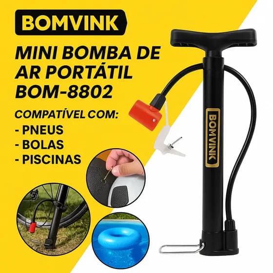 Bomba de Ar Portátil Forte – Encha Pneu, Bola, Bicicleta, Moto, Piscina e Infláveis