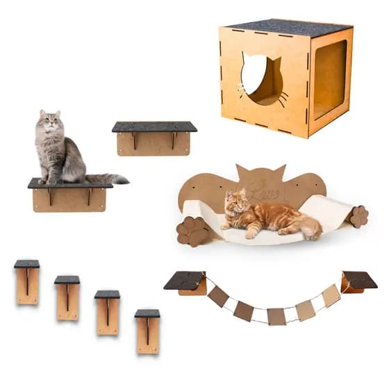 Playground para Gatos com 9 Peças Brinquedo de Gato Ponte Nicho Rede Degraus Diversão para seu Pet