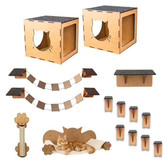 Playground Completo para Gatos com 15 Peças – estrutura em MDF
