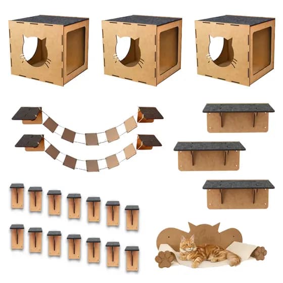 Kit Playground para Gatos 23 pçs Completo Escada Toca Nicho Rede Prateleiras Degraus Diversão Gato