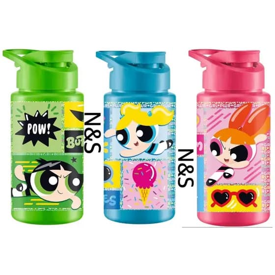 Garrafa Squeeze de Plástico c/ alça Meninas Super Poderosas Docinho Lindinha e Florzinha 500ml