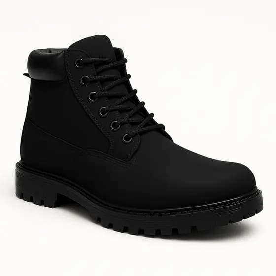 Bota Masculina Casual Preta Sola Tratorada em Couro Bota Adventure Lisa Basica Premium Oferta