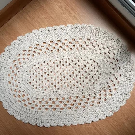 Tapete de Crochê Oval 60 cm x 40 cm Tapete Banheiro Artesanal