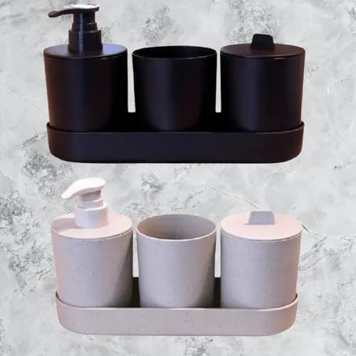 Kit 4 Peças Conjunto Banheiro Lavabo Escova Dente Porta Sabonete Liquido Ecológico Sustentável Resistente Moderno