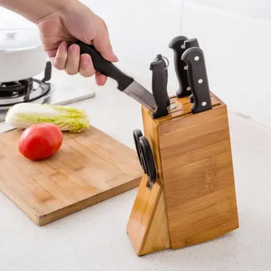 Faqueiro Organizador de Bambu 16.5x8x22.5 Cepo Facas Cozinha 9 Cavidades Utensílios para Cozinha Clink