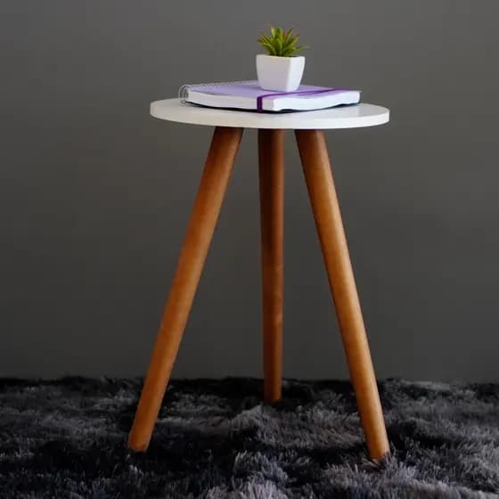 Mesinha De Canto Redonda Pé Palito Mdf ou Mdp Branca Preta Decorativa Sala