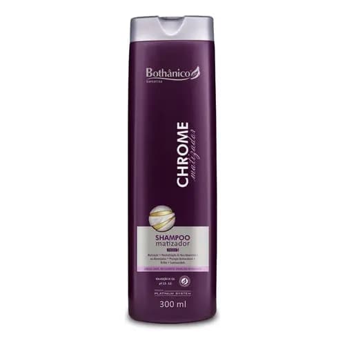 Shampoo Vegano Chrome Matizador 300ml Cabelos Grisalhos Platinados Brancos Bothânico Hair Cosméticos