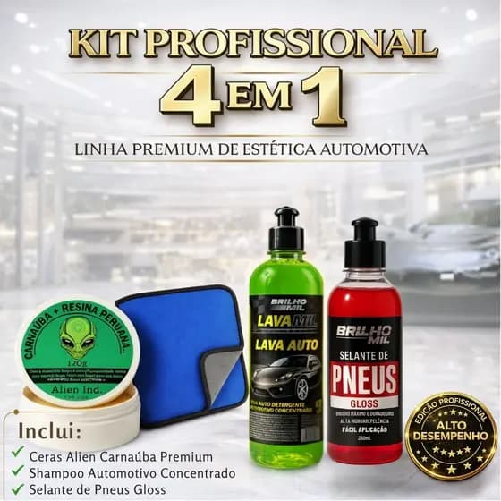 Cera Alien Ind Automotiva Carnauba + Pneu Pretinho + Toalha MicroFibra + Shampoo Lava Auto