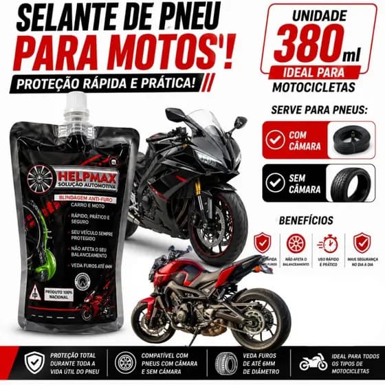 Vacina Selante Pneu Blindagem Anti Furo Moto - Não Afeta Balanceamento - Proteção Instantânea