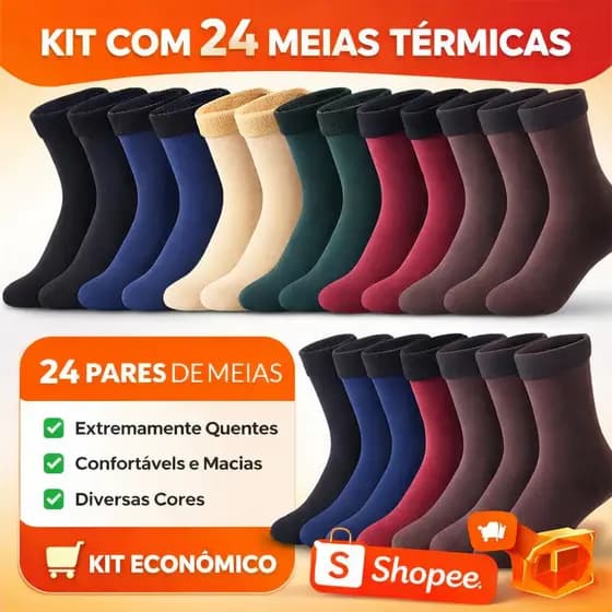 Kit 24 Pares Meias Termica Femininas masculinas Forrada inverno Peluciada atacado - MENOR PREÇO EM MEIAS