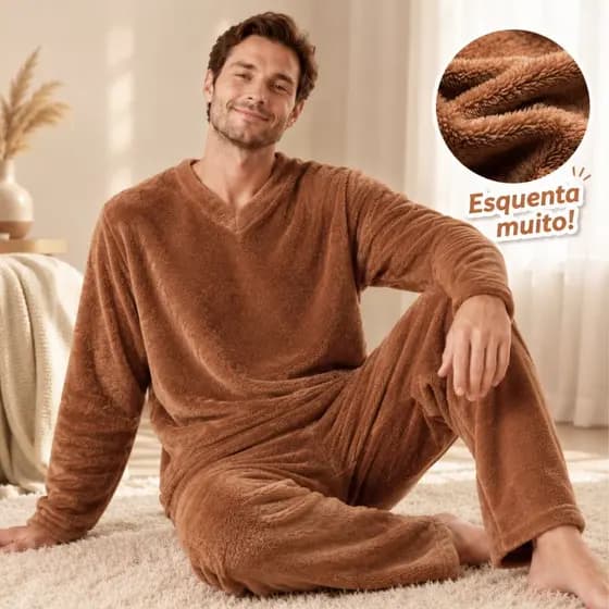 Pijama Masculino Quentinho Soft Fleece Macio Leve & Quentinho Liso Gramatura 200 Inverno