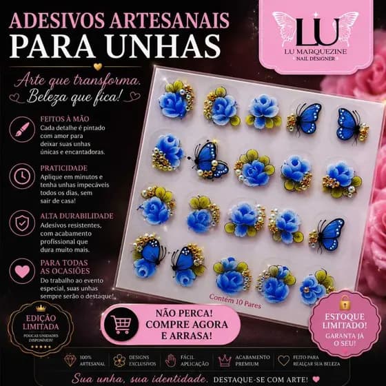 cartelão de adesivos artesanais para unhas, jóias e pedrarias para unhas, ESCOLHA OS MODELOS