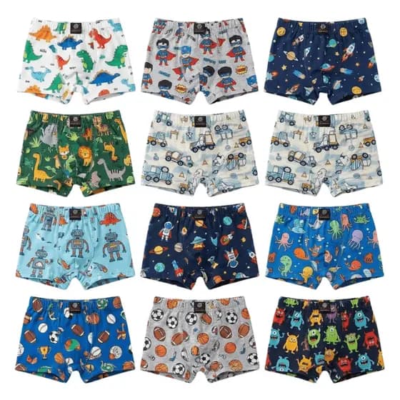 Cueca Boxer Infantil Masculina Malha Macia Confortável Kit 10-05 Box Estampadas Sortidas P M G GG