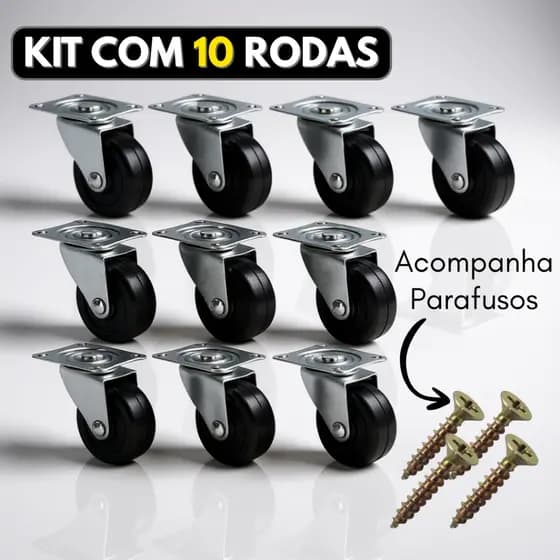 Kit 10 Rodinhas Para Moveis Pesado Com Parafusos Reforçada Rodizio Giratorio