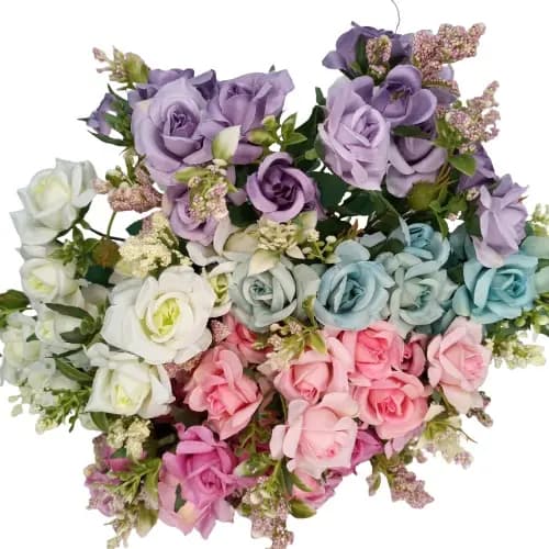 Buquê de Mini Rosas Flores e Plantas Artificiais para Decoração-R85154/VF41559