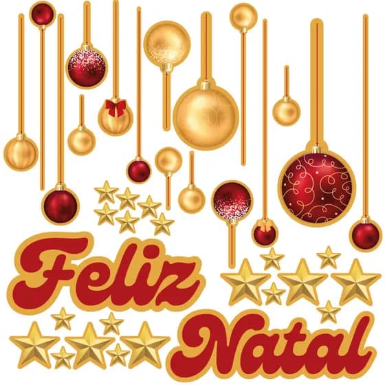 Adesivo de Vitrine Bolinhas e Estrelas de Natal Feliz Natal Comércio Loja Estrela Natalino Decoração