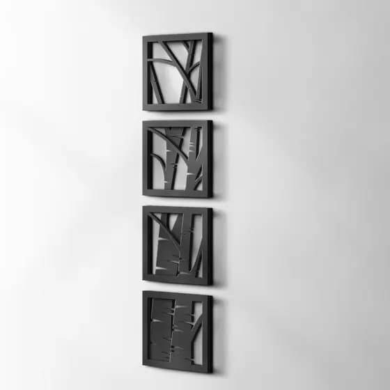 Kit com 4 Quadros Bambu em MDF Preto