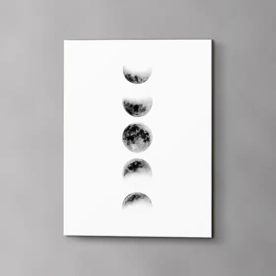 Quadro Decorativo Fases Lunares Fases da Lua Aquarela Preto e Branco Minimalista