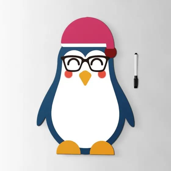 Ímã de Geladeira Pinguim Natalino 29x40cm com Caneta Para Anotação Recado Decoração Cozinha Natal