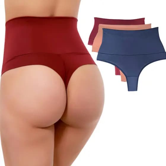 KIT 3 Calcinhas Fio Duplo Calcinha Cos Alto Duplo Segura Barriga Cinta Modeladora