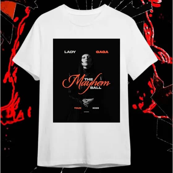 Camiseta branca poliéster para o show Mayhem da Lady Gaga no Rio de Janeiro | Copacabana