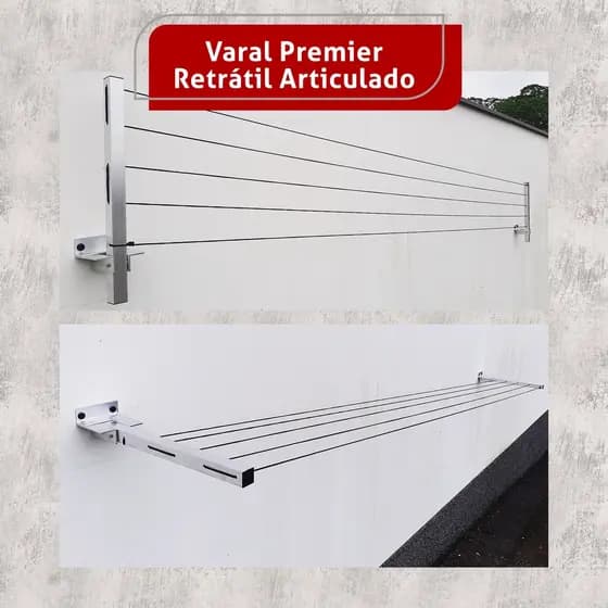 Varal De Parede Articulado Aluminio Natural Premier até 4 Metros - Home Varais