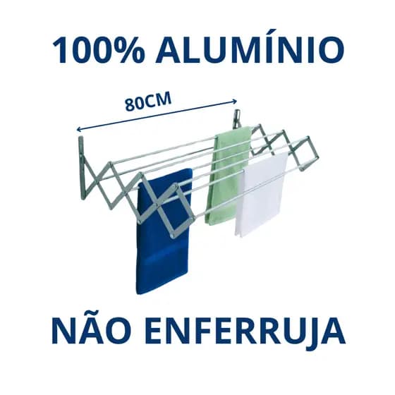 Varal Sanfonado Parede Aluminio Retratil 80 Cm Não Enferruja - BITENFER VARAIS