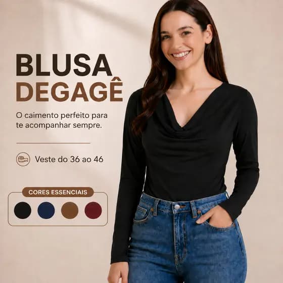 Blusa Gola Boba Degagê Manga Longa Suplex Feminina Elegante Slim Inverno