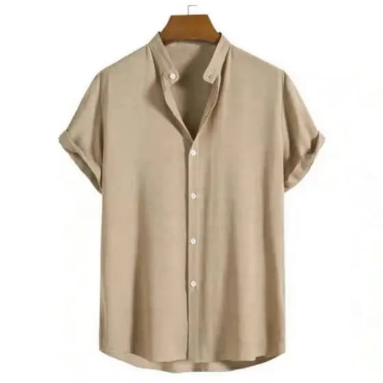 Camisa Viscolinho Masculina Manga Curta Verão Ajuste Regular Botão 222