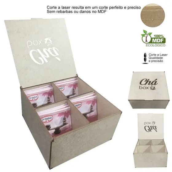 Caixa Para Cha Organizadora Porta Chá Sache Estojo Decoração MDF - Decori Br