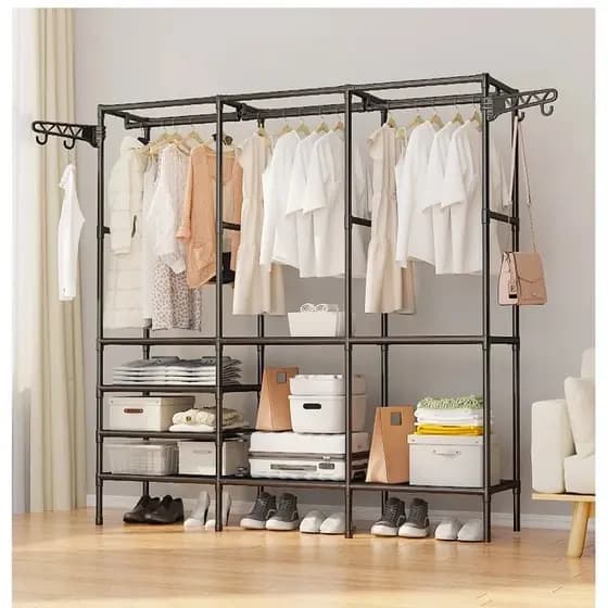 Guarda Roupa Portatil Arara Multifuncional Desmontavel Arara De Roupa Cabideiro Chão Sapateira Rack Organizador Multiuso