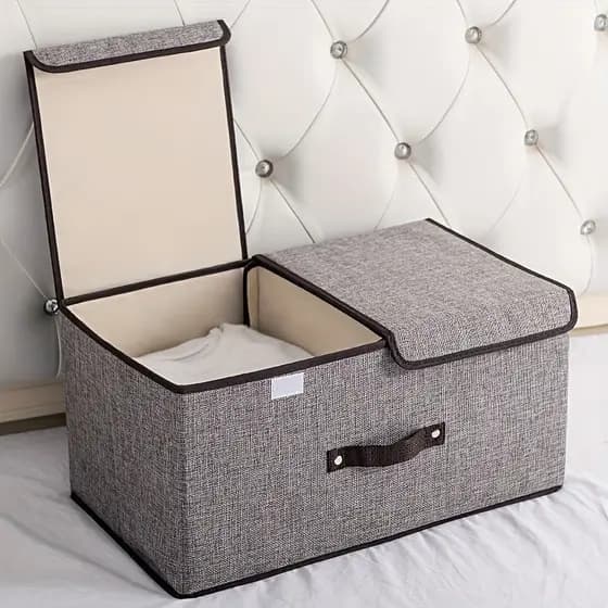 Caixa Organizadora Dobrável 50x25x29cm com 2 Tampas – Tecido Resistente para Armário e Roupas