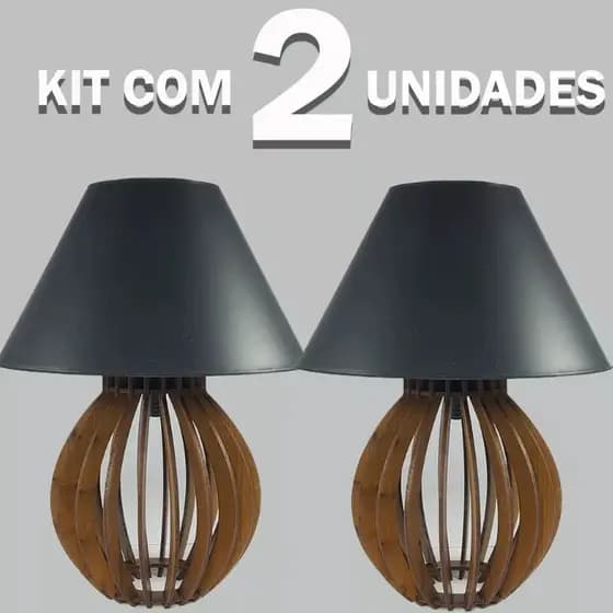 Kit 2 Abajur Cúpula Preto Luminária de Mesa Cabeceira Quarto Sala Escritório Decoração Bivolt