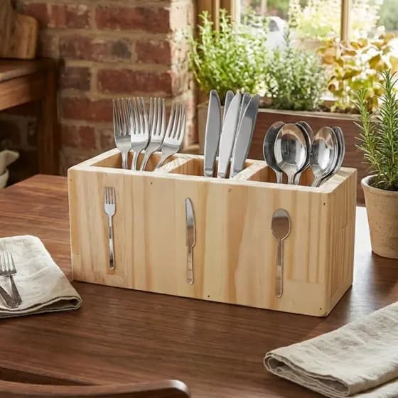 Porta Talheres Organizador Madeira Pinus com Divisórias Gaveta Cozinha Mesa Utensílios