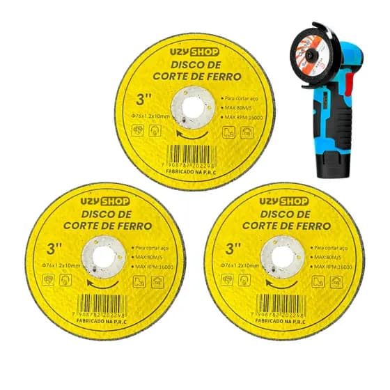 Kit 3 Discos De Corte De Ferro e Aço Circular Lixa Esmerilhadeira 76mm