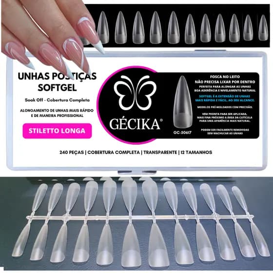 Softgel Stiletto Longa Unha Postiça Softgel Postiças Soft Gel Longa Alongamento de unhas Unha Gel D&Z Sioux Gecika