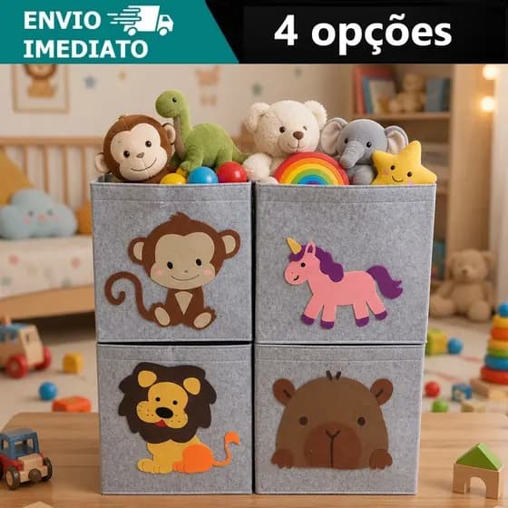 Cesto Organizador Dobrável Brinquedos Multiuso Infantil Roupa Suja Tecido Animais Em TnT Seguro