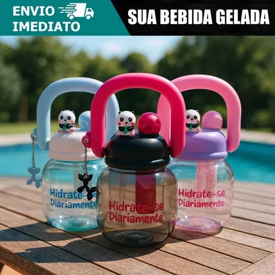 Garrafa Água Infantil Reforcada com Canudo e Filtro Silicone 800ml Portátil Crianca Stich Praia
