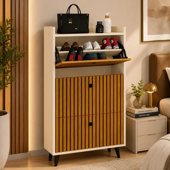 QUEIMA DE ESTOQUE! Sapateira Dark 3 Gavetas Basculantes para Até 18 Pares Retrô com Pés Palito Organizador de Calçados