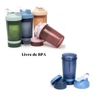 Coqueteleira 500 ml livre de BPA 2 compartimentos whey vitamina misturador mola academia shake