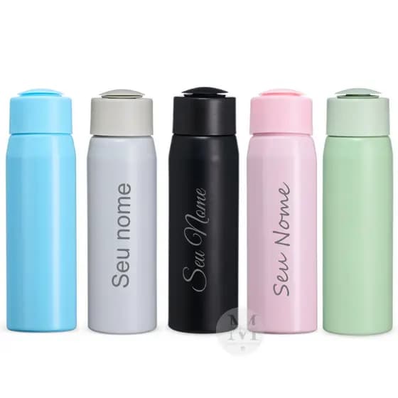 Garrafa Alumínio Fosco 600 ml | personalize com seu nome | Leve Prática e Moderna com Alça e Tampa Segura