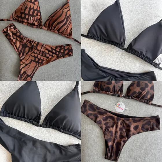 Biquíni Cortininha Calcinha Asa Delta Fio Duplo Lisa Estampa Onça Zebrada Preta Verão Piscina Praia