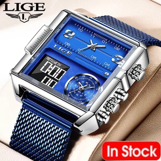 relogio masculino LIGE Relógio De Moda Masculina Eletrônico Multifuncional Com Caixa Original