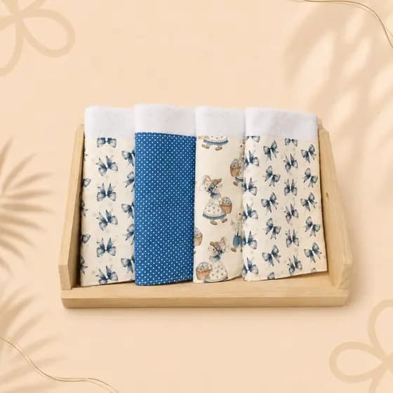 Pano De Prato Branco 100% Algodão e barrado de Tricoline Kit Com 4 Peças