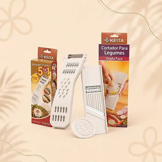 Kit Cortador de Legumes 5 em 1 e Fatiador Dupla Face Keita Profissional
