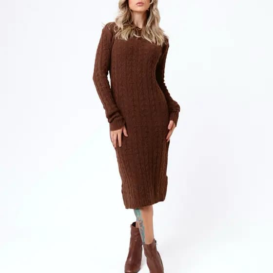 Vestido midi fenda feminino Grosso Tricot Mousse elegante