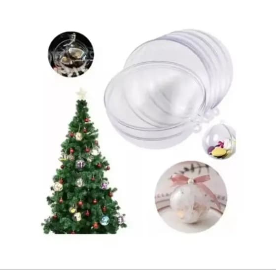 Kit 10 esferas 6,5cm bolas de natal lembrancinha translucida em acrílico P/ personalizar