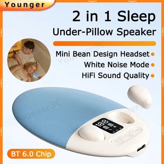 Alto-Falante Sob Travesseiro Com Modo De Ruído Branco Para Auxílio Ao Sono | Mini Fone De Ouvido Bluetooth Som HiFi Sem