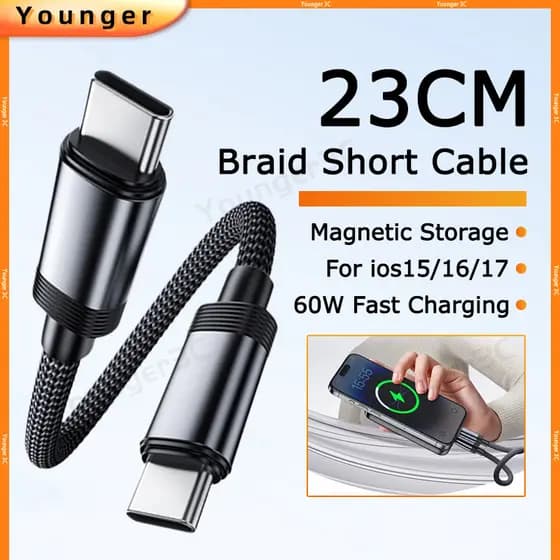 Cabo Trançado De Alta Densidade 23CM | De Dados De Carregamento Rápido De 60 W Carregador De Telefone Tipo C Para Com De